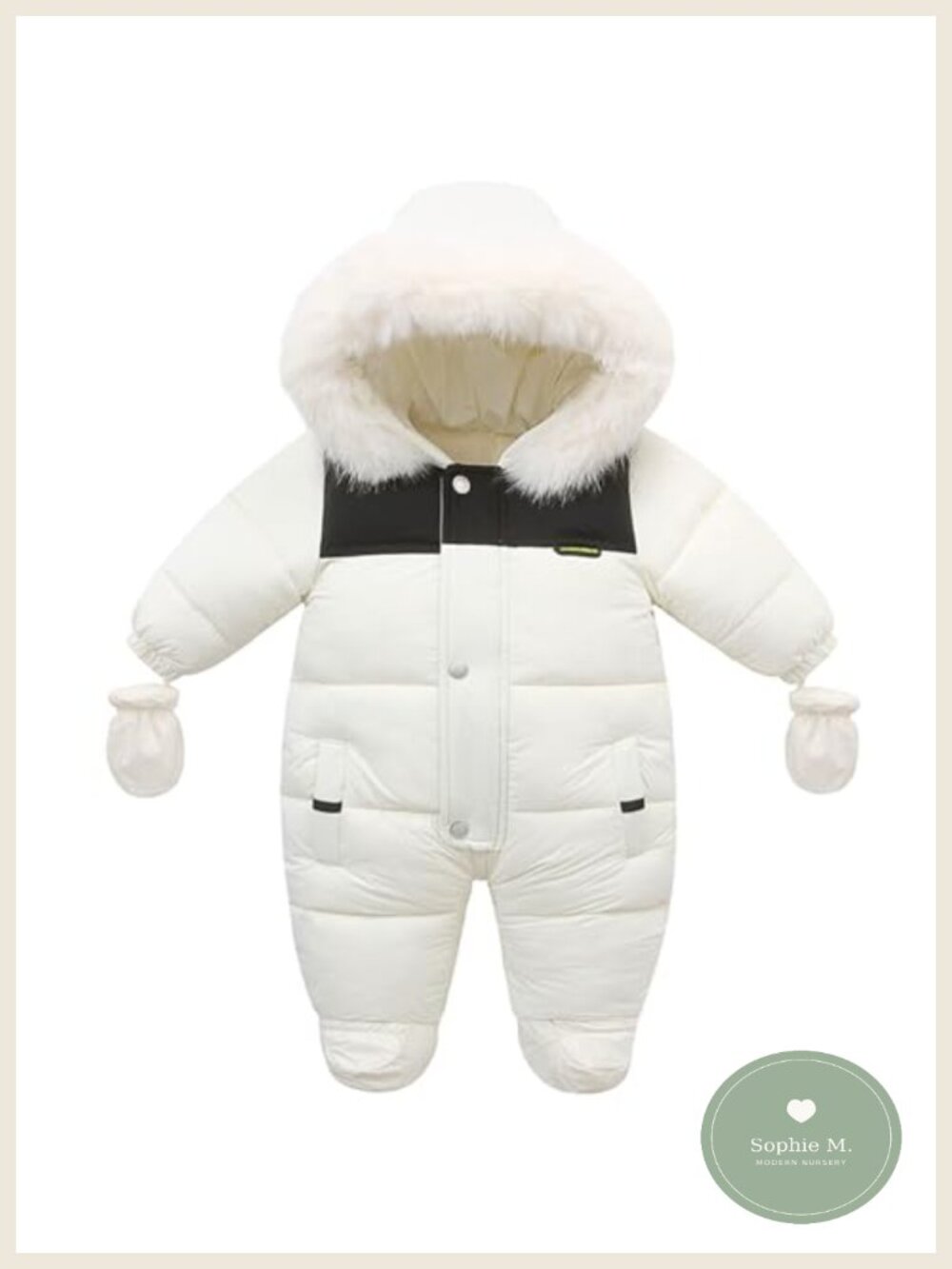 Baby Winter Snowsuit Hooded Coat Double Zipper Fur Collar